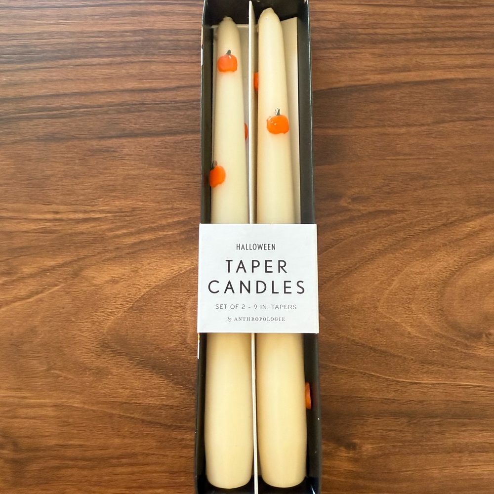 Anthropologie Halloween Taper Candles - Cream and Orange Accents